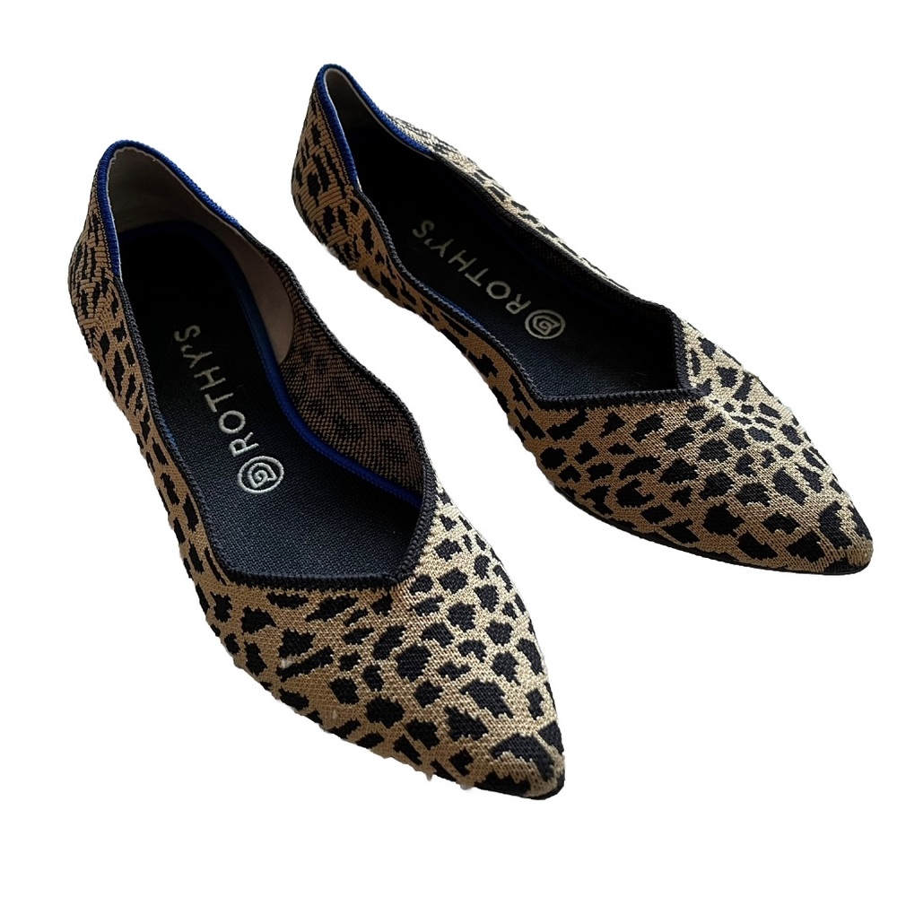 ROTHY’S The Point Animal Print Pointed Toe Knit Flats Size US 10 Trendy Stylish